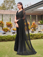 Tikhi Imli Black Striped Sequinned Saree | Grocsy
