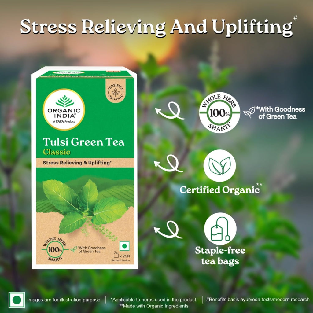 Organic India Tulsi Green Tea Classic 25 Tea bags | Grocsy
