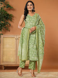 Yufta Green Cotton Strappy Kurta Dupatta Set | Grocsy