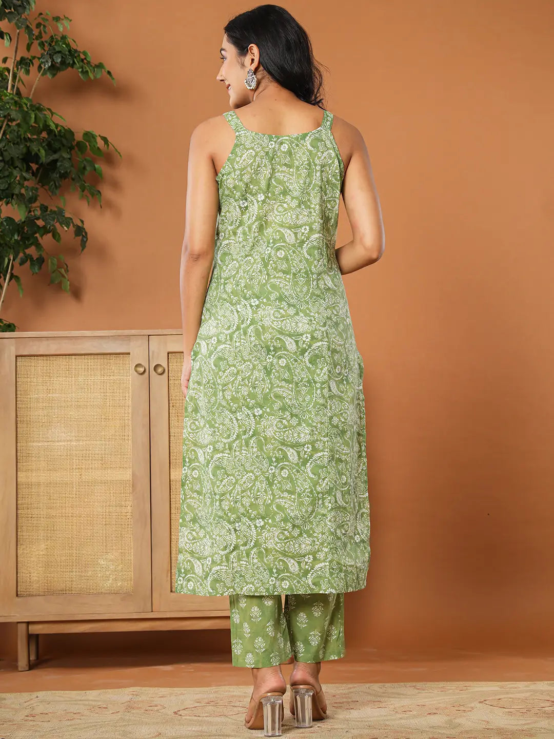 Yufta Green Cotton Strappy Kurta Dupatta Set | Grocsy