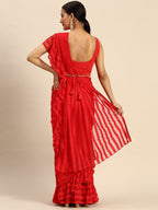 Ahalyaa Striped Net Ready To Wear Saree | Grocsy