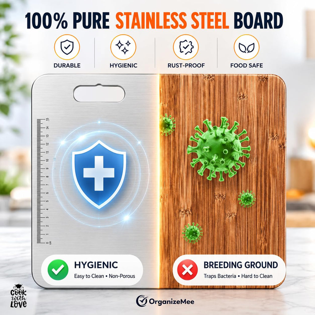 OrganizeMee Stainless Steel Chopping Board (Medium)(31.8CM X 21CM) | Grocsy