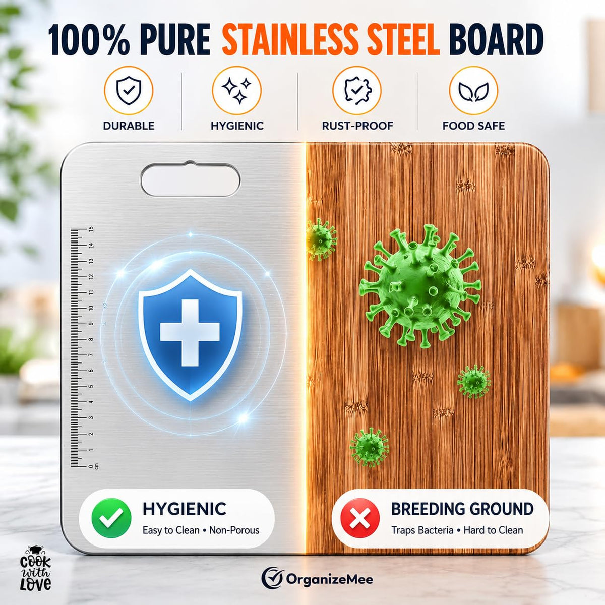 OrganizeMee Stainless Steel Chopping Board (Medium)(31.8CM X 21CM) | Grocsy
