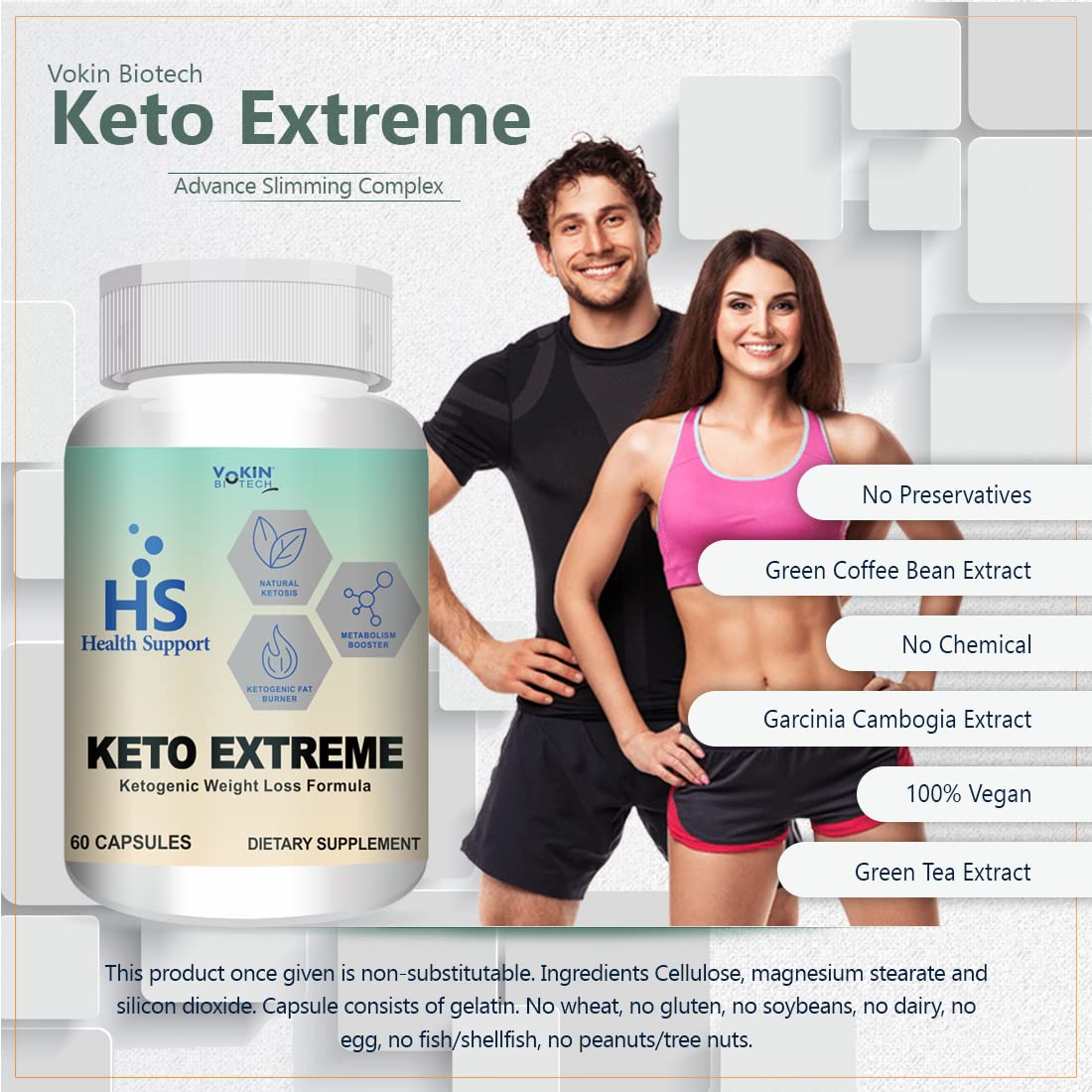 Vokin Biotech Keto Extreme Ketogenic Weight Loss Formula with Garcinia Cambogia Extract Fat Burner | Metabolism Booster | Grocsy