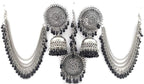 Silver-Plated Alloy Silver Black Earrings With Hair Extension - The Pari