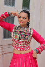 Lorenvalley Fashion Pink Roman Silk with Attractive Gota-Patti Lace Lehenga Choli | Grocsy