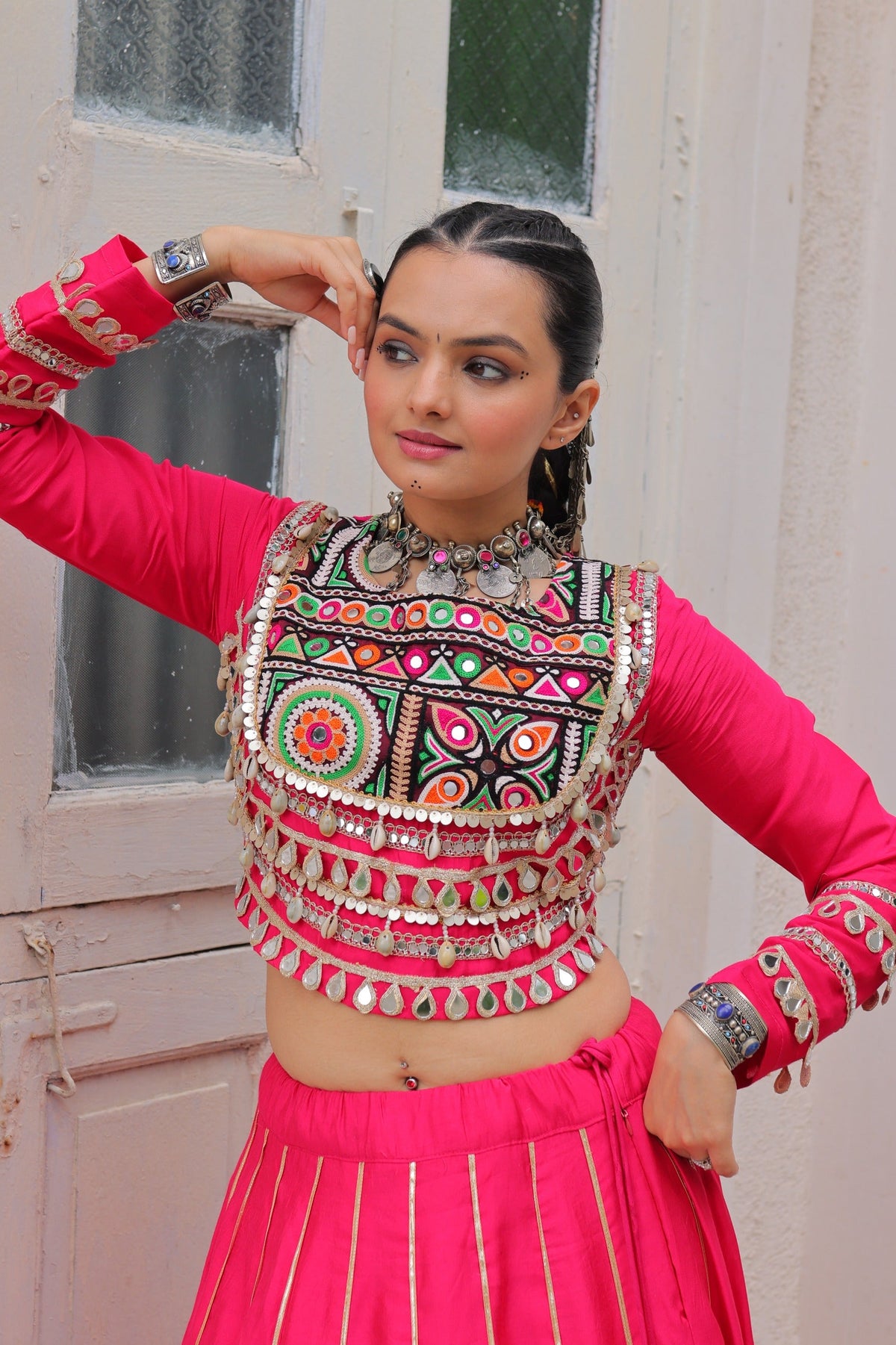 Lorenvalley Fashion Pink Roman Silk with Attractive Gota-Patti Lace Lehenga Choli | Grocsy