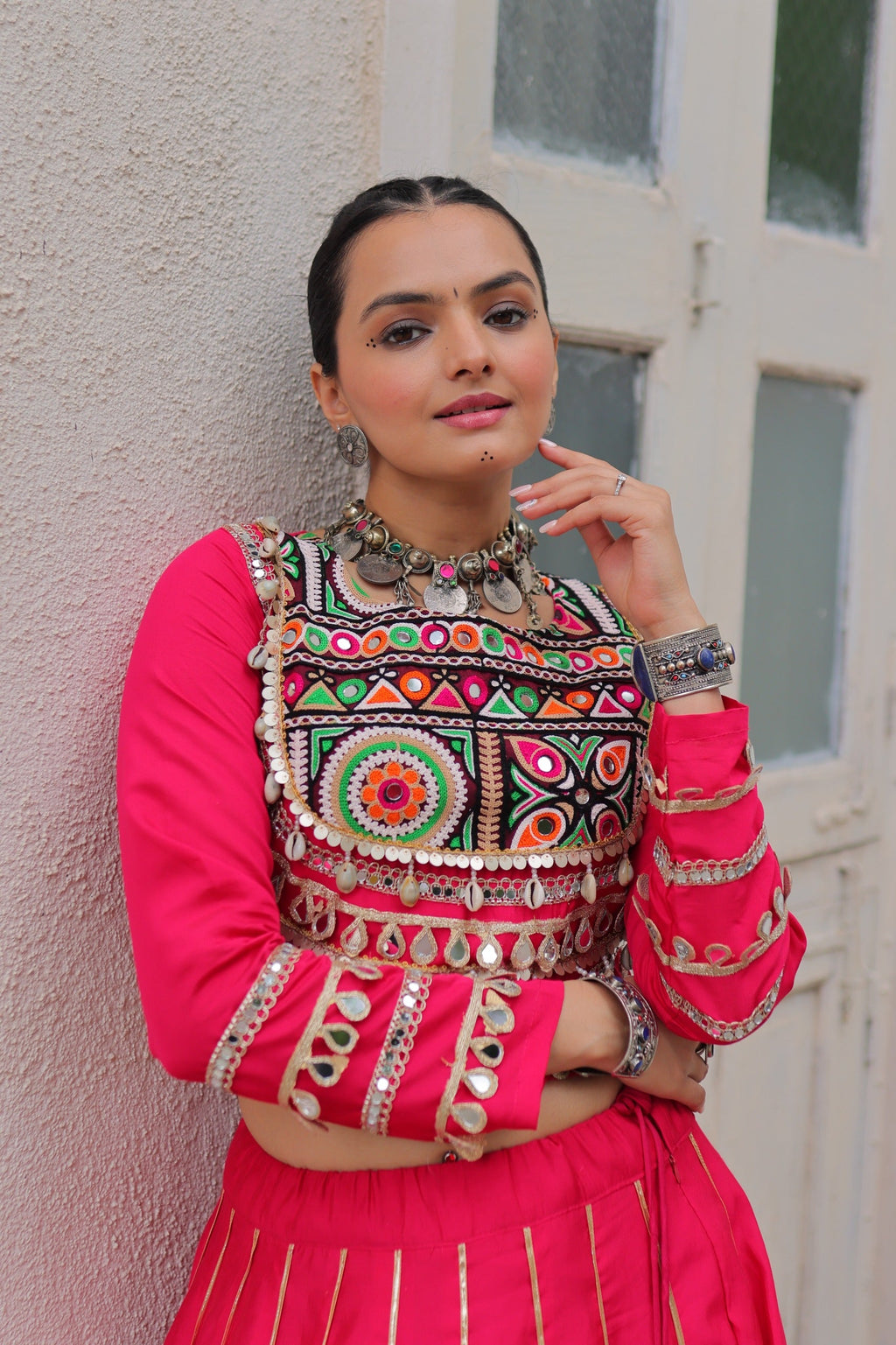 Lorenvalley Fashion Pink Roman Silk with Attractive Gota-Patti Lace Lehenga Choli | Grocsy