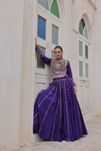 Lorenvalley Fashion Purple Roman Silk with Attractive Gota-Patti Lace Lehenga Choli | Grocsy