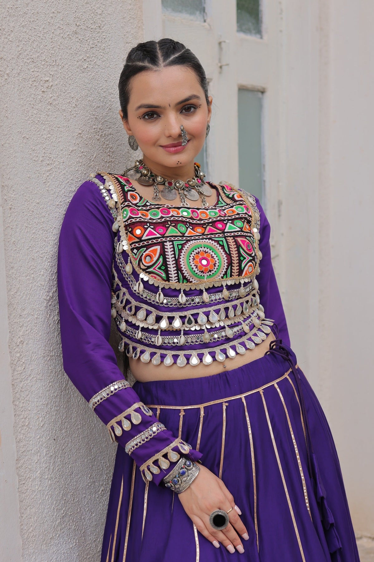 Lorenvalley Fashion Purple Roman Silk with Attractive Gota-Patti Lace Lehenga Choli | Grocsy