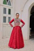Lorenvalley Fashion Red Roman Silk with Attractive Gota-Patti Lace Lehenga Choli | Grocsy