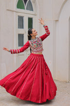 Lorenvalley Fashion Red Roman Silk with Attractive Gota-Patti Lace Lehenga Choli | Grocsy