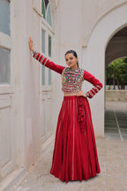 Lorenvalley Fashion Red Roman Silk with Attractive Gota-Patti Lace Lehenga Choli | Grocsy