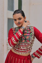 Lorenvalley Fashion Red Roman Silk with Attractive Gota-Patti Lace Lehenga Choli | Grocsy