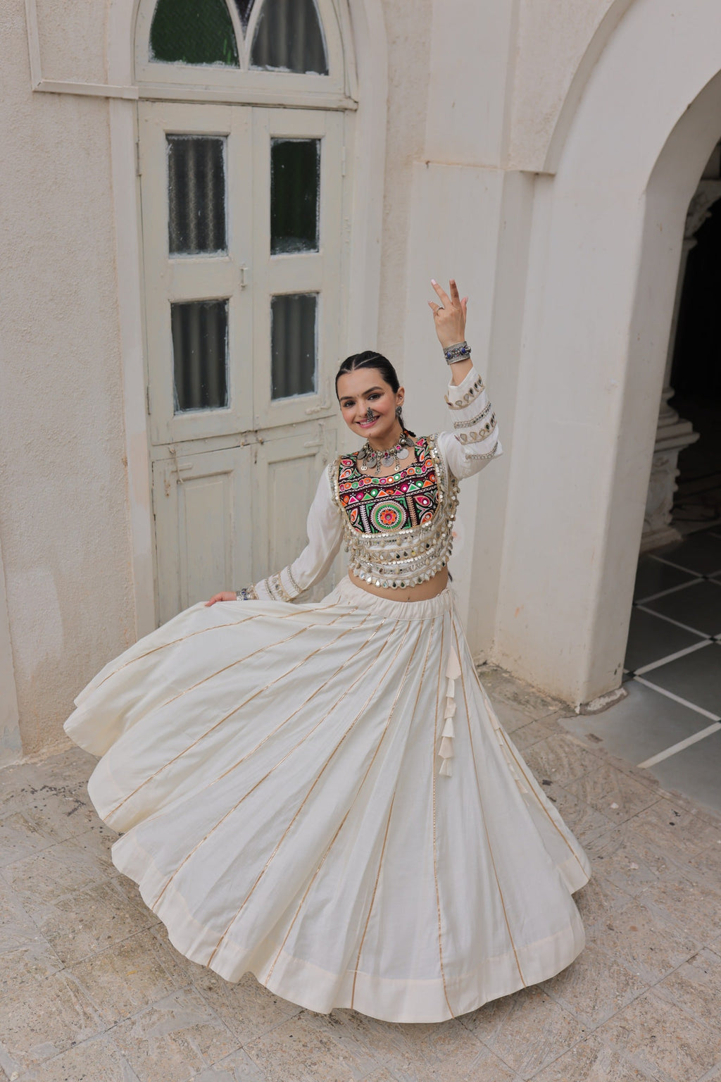 Lorenvalley Fashion White Roman Silk with Attractive Gota-Patti Lace Lehenga Choli | Grocsy