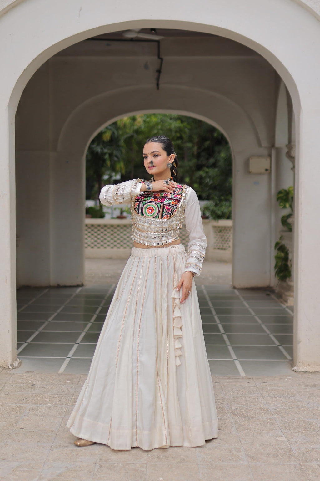 Lorenvalley Fashion White Roman Silk with Attractive Gota-Patti Lace Lehenga Choli | Grocsy