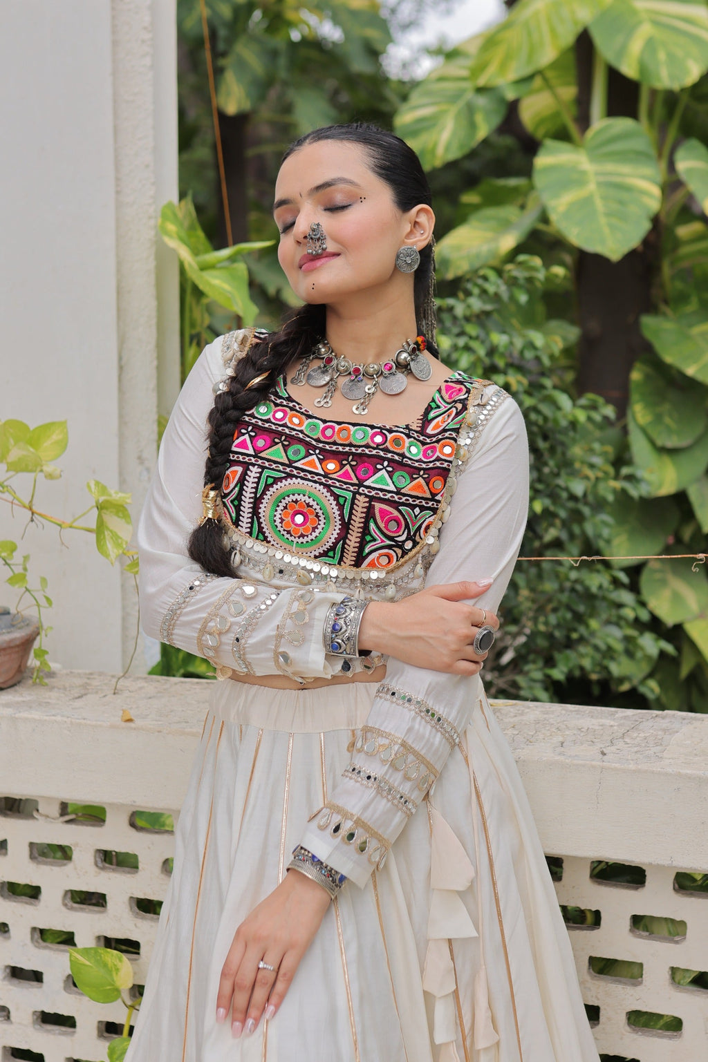 Lorenvalley Fashion White Roman Silk with Attractive Gota-Patti Lace Lehenga Choli | Grocsy