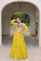 Lorenvalley Fashion Yellow Roman Silk with Attractive Gota-Patti Lace Lehenga Choli | Grocsy