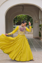 Lorenvalley Fashion Yellow Roman Silk with Attractive Gota-Patti Lace Lehenga Choli | Grocsy
