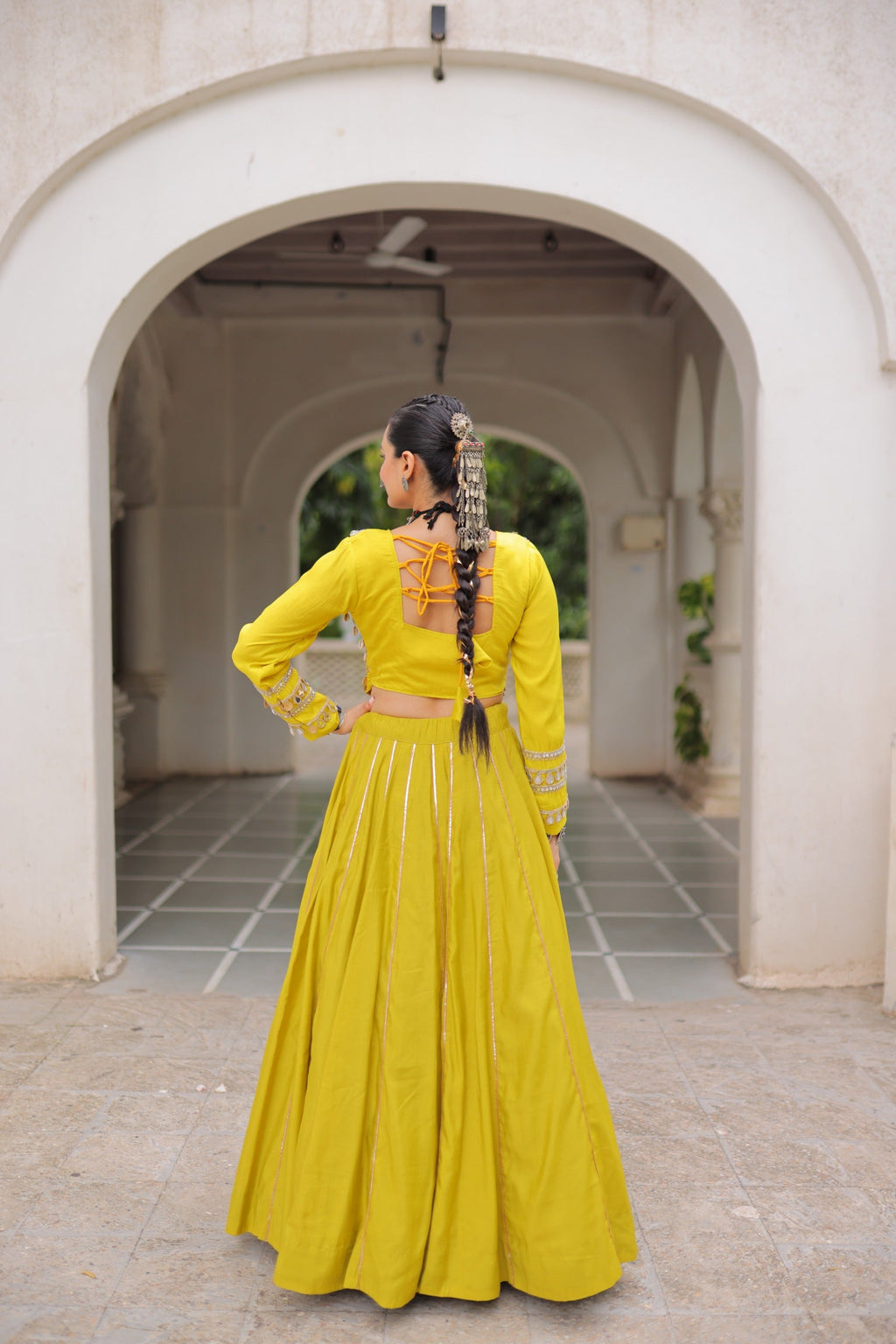 Lorenvalley Fashion Yellow Roman Silk with Attractive Gota-Patti Lace Lehenga Choli | Grocsy