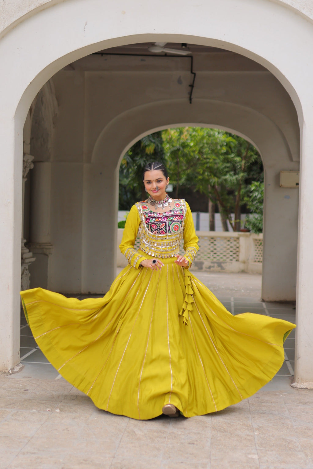 Lorenvalley Fashion Yellow Roman Silk with Attractive Gota-Patti Lace Lehenga Choli | Grocsy