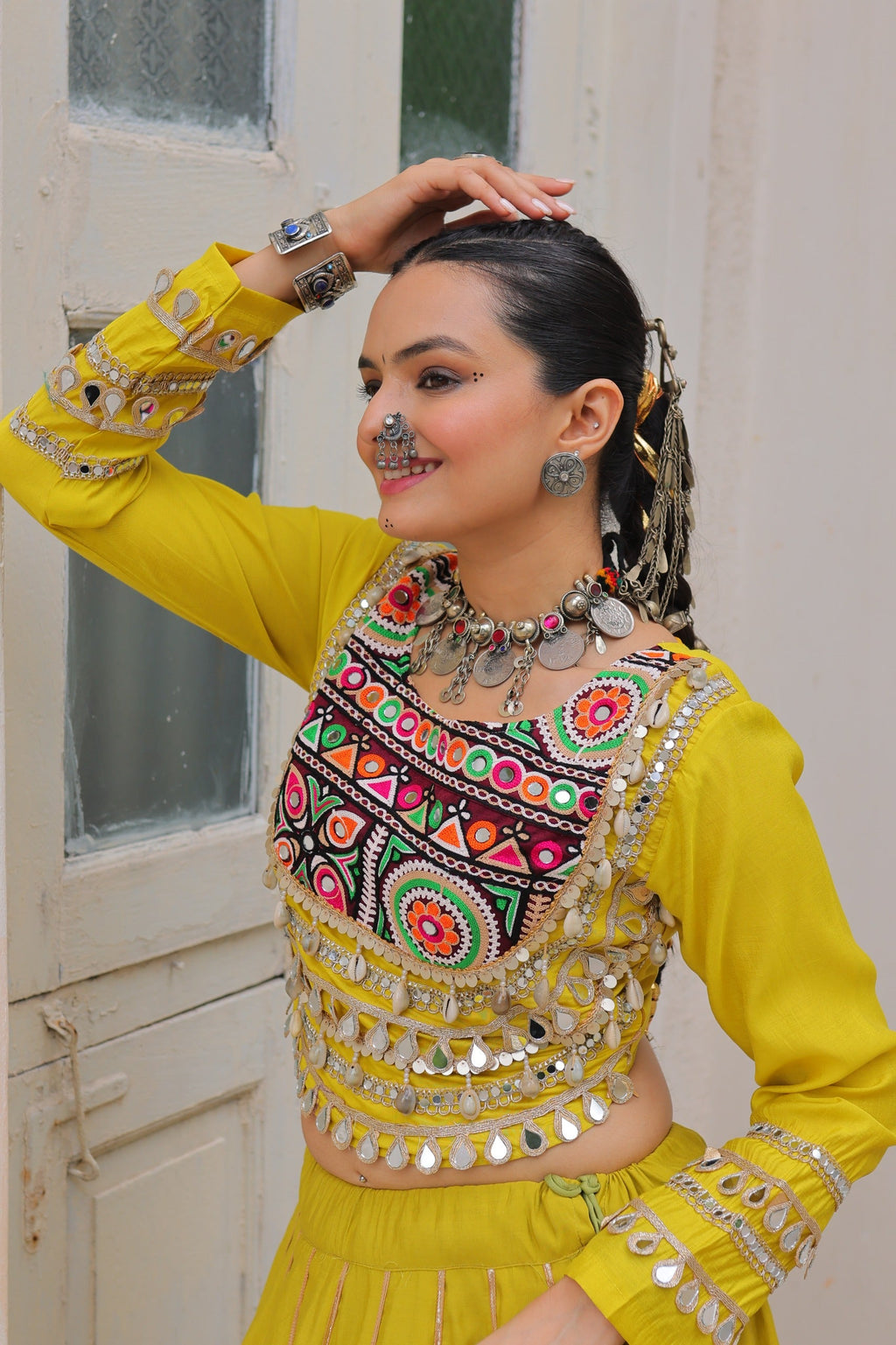 Lorenvalley Fashion Yellow Roman Silk with Attractive Gota-Patti Lace Lehenga Choli | Grocsy