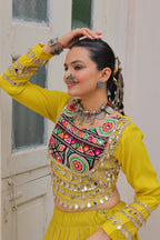 Lorenvalley Fashion Yellow Roman Silk with Attractive Gota-Patti Lace Lehenga Choli | Grocsy