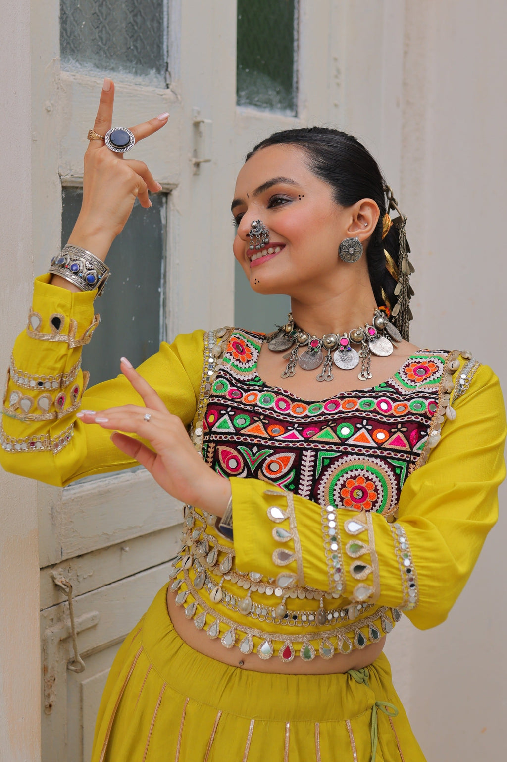 Lorenvalley Fashion Yellow Roman Silk with Attractive Gota-Patti Lace Lehenga Choli | Grocsy