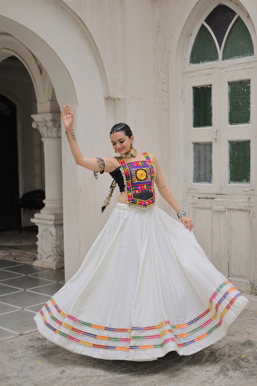 Lorenvalley Fashion White Roman Silk with Attractive Gota-Patti Lace Lehenga Choli | Grocsy
