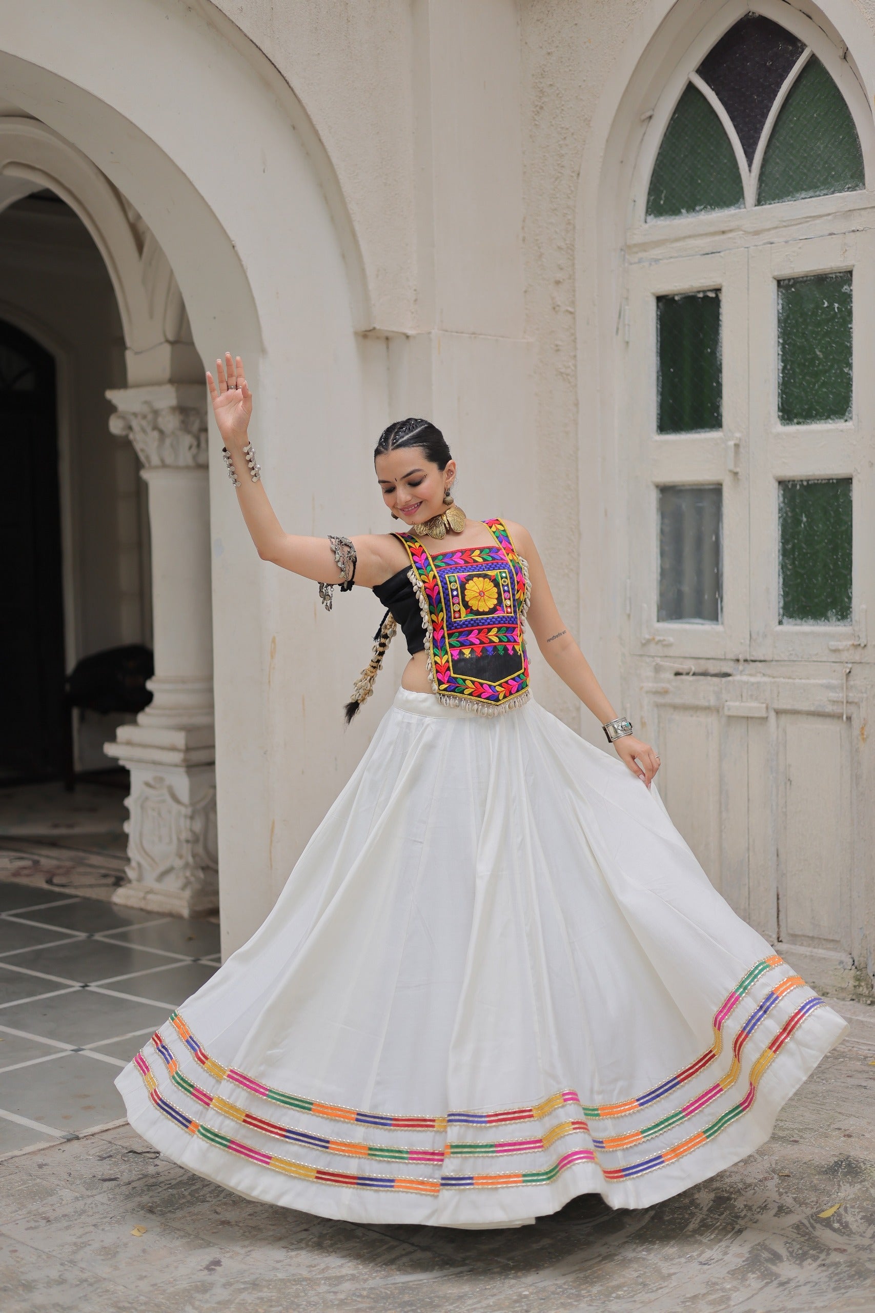 Lorenvalley Fashion White Roman Silk with Attractive Gota-Patti Lace Lehenga Choli | Grocsy