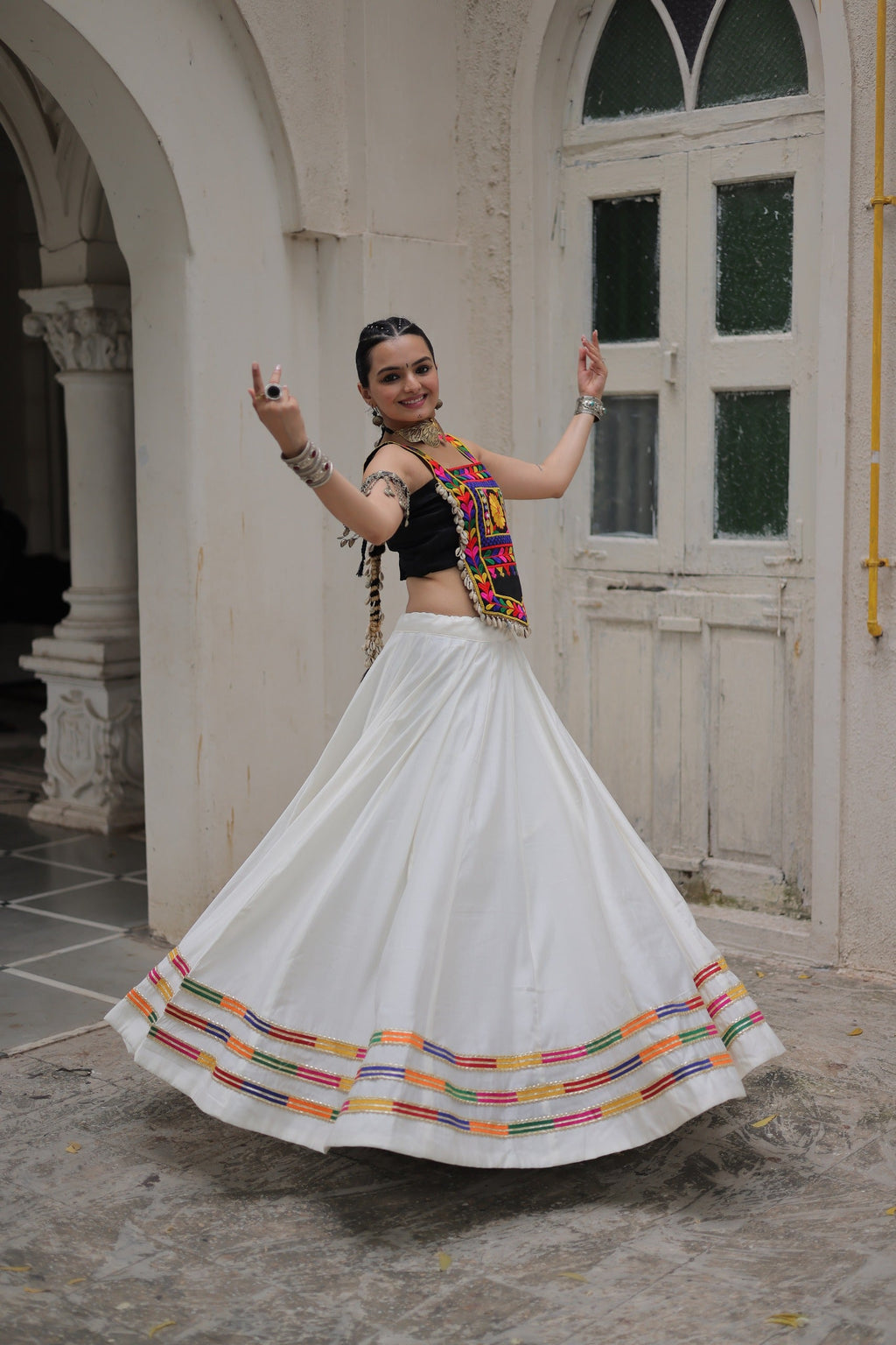 Lorenvalley Fashion White Roman Silk with Attractive Gota-Patti Lace Lehenga Choli | Grocsy