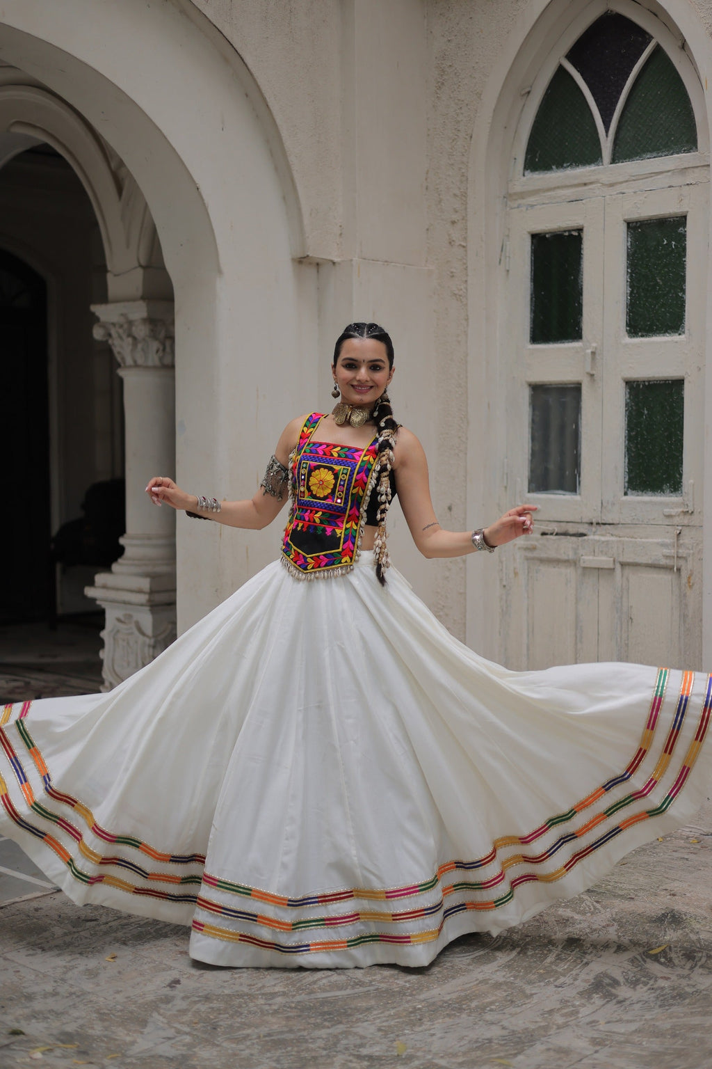 Lorenvalley Fashion White Roman Silk with Attractive Gota-Patti Lace Lehenga Choli | Grocsy