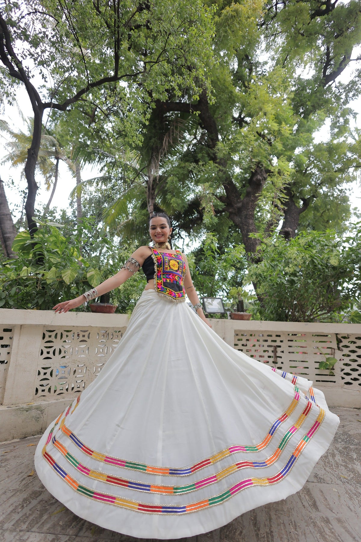 Lorenvalley Fashion White Roman Silk with Attractive Gota-Patti Lace Lehenga Choli | Grocsy