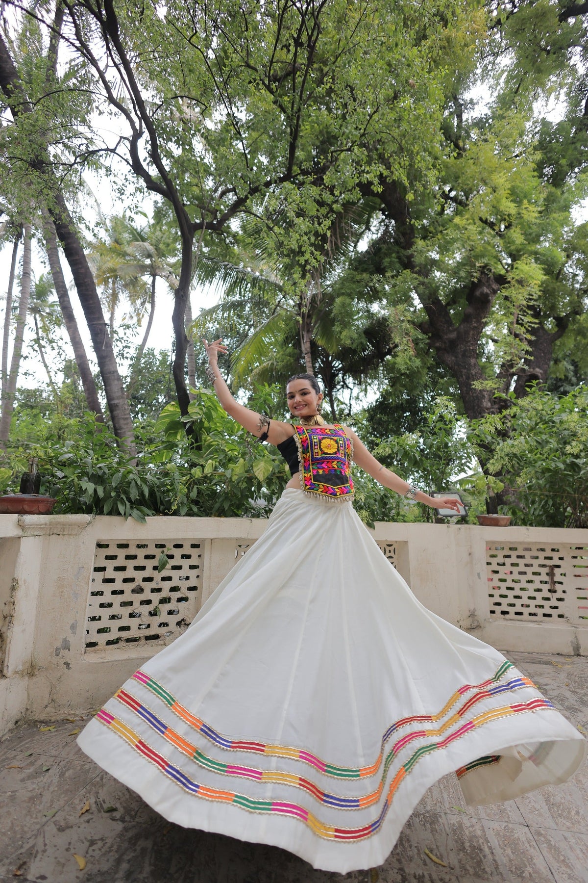 Lorenvalley Fashion White Roman Silk with Attractive Gota-Patti Lace Lehenga Choli | Grocsy