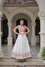 Lorenvalley Fashion White Roman Silk with Attractive Gota-Patti Lace Lehenga Choli | Grocsy