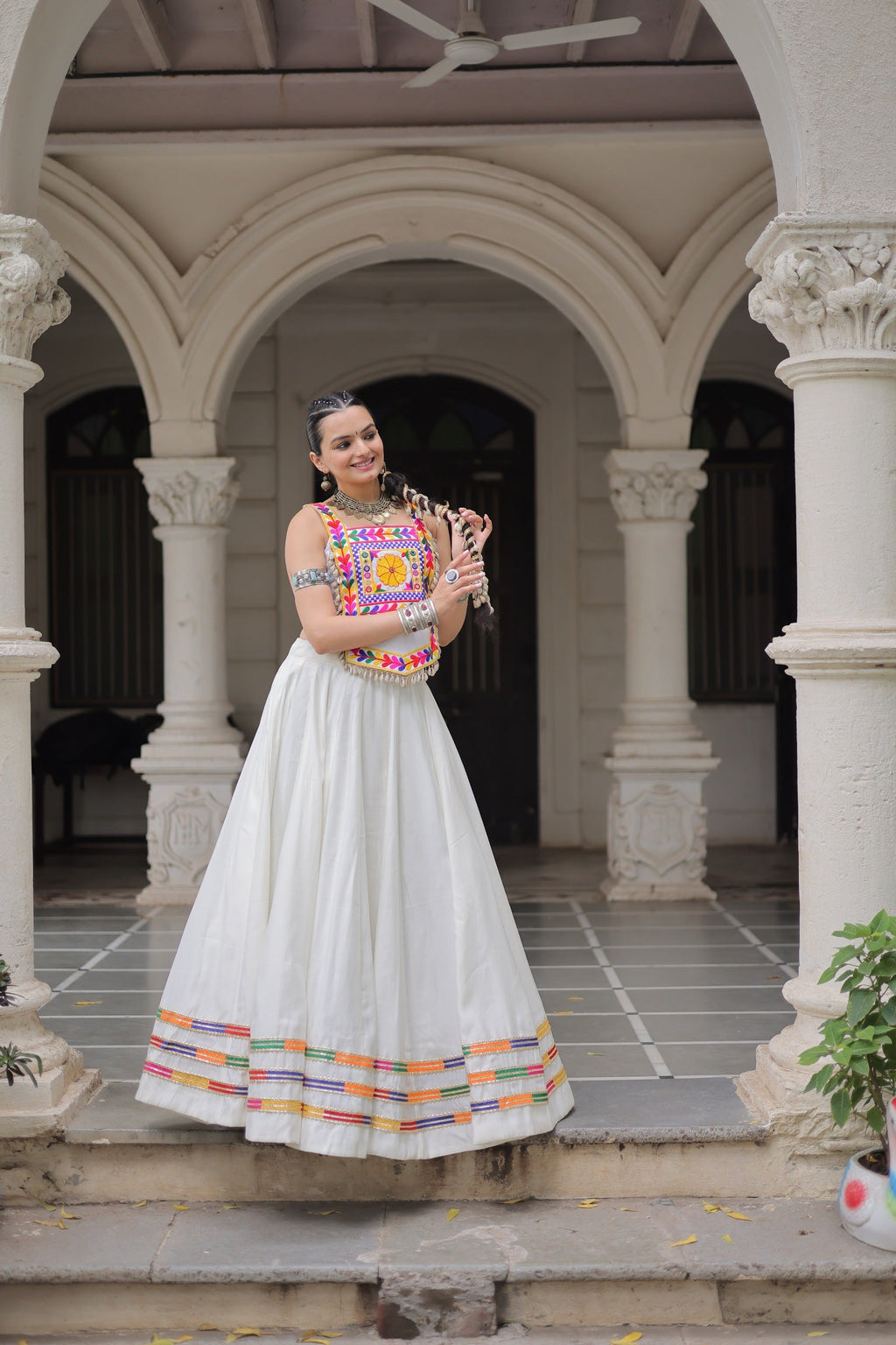 Lorenvalley Fashion White Roman Silk with Attractive Gota-Patti Lace Lehenga Choli | Grocsy