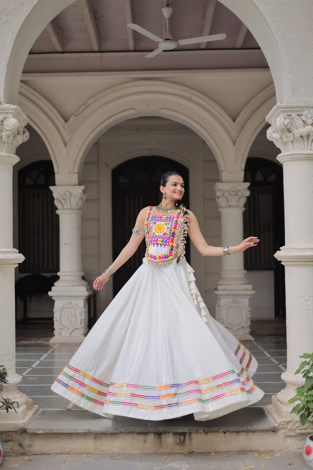 Lorenvalley Fashion White Roman Silk with Attractive Gota-Patti Lace Lehenga Choli | Grocsy