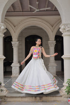 Lorenvalley Fashion White Roman Silk with Attractive Gota-Patti Lace Lehenga Choli | Grocsy