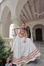 Lorenvalley Fashion White Roman Silk with Attractive Gota-Patti Lace Lehenga Choli | Grocsy