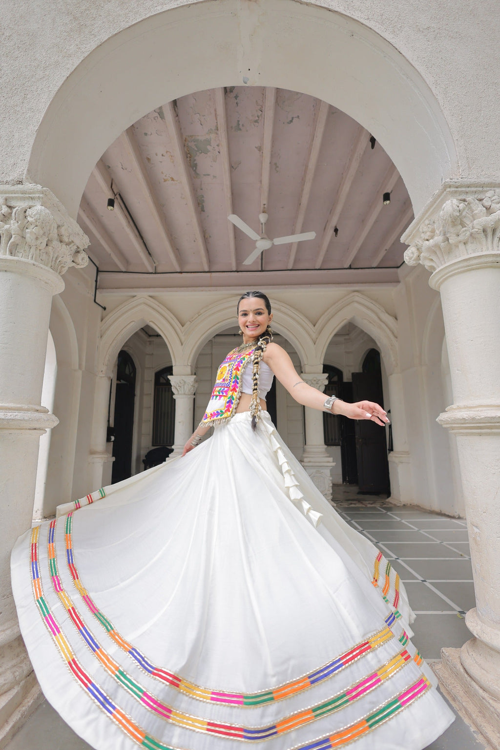 Lorenvalley Fashion White Roman Silk with Attractive Gota-Patti Lace Lehenga Choli | Grocsy
