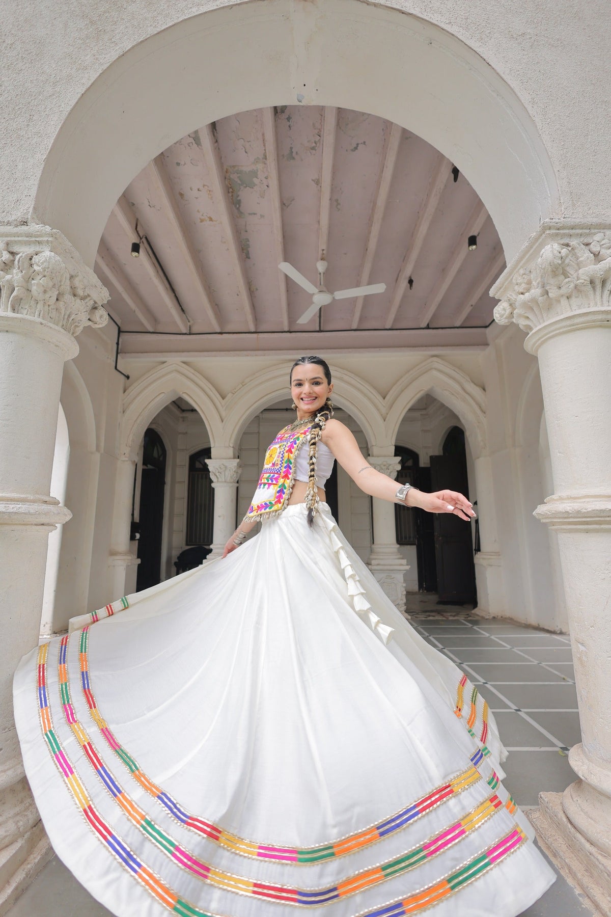 Lorenvalley Fashion White Roman Silk with Attractive Gota-Patti Lace Lehenga Choli | Grocsy