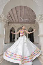 Lorenvalley Fashion White Roman Silk with Attractive Gota-Patti Lace Lehenga Choli | Grocsy