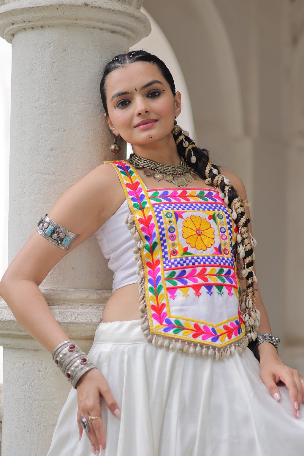 Lorenvalley Fashion White Roman Silk with Attractive Gota-Patti Lace Lehenga Choli | Grocsy