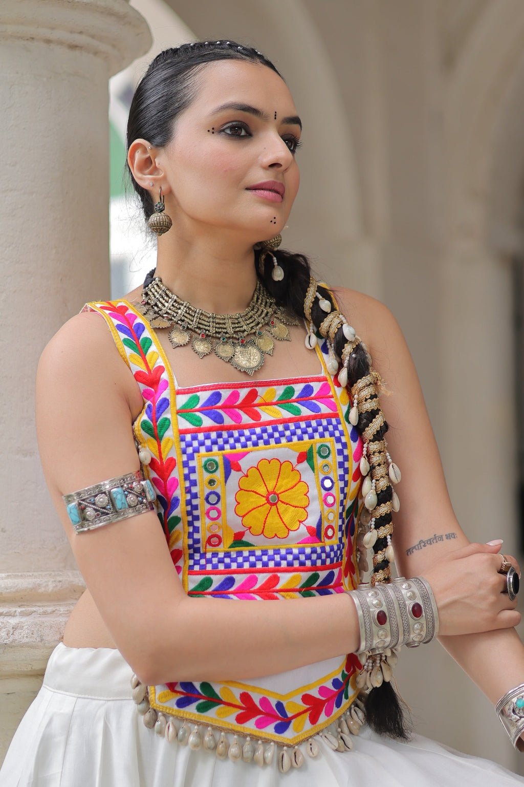 Lorenvalley Fashion White Roman Silk with Attractive Gota-Patti Lace Lehenga Choli | Grocsy