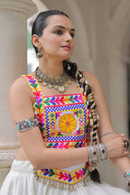 Lorenvalley Fashion White Roman Silk with Attractive Gota-Patti Lace Lehenga Choli | Grocsy