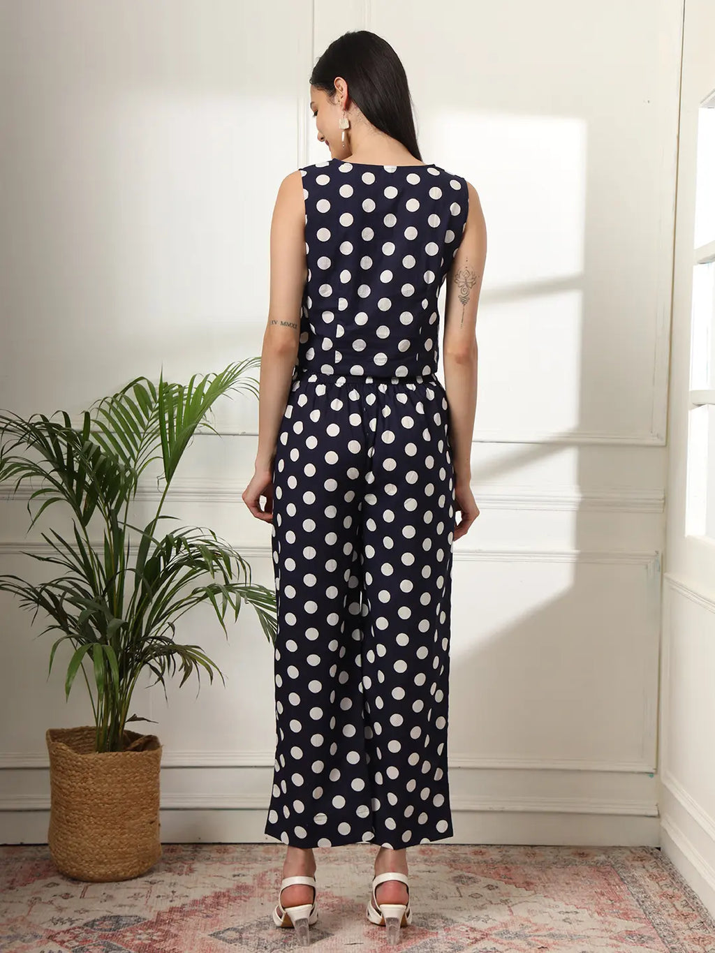 Yufta Blue Cotton Polka Top | Grocsy