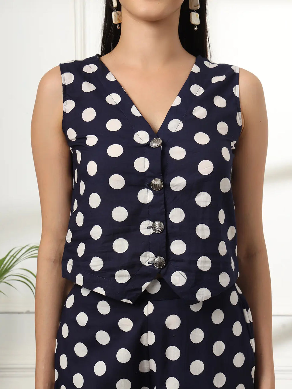 Yufta Blue Cotton Polka Top | Grocsy