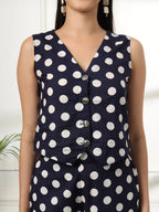 Yufta Blue Cotton Polka Top | Grocsy