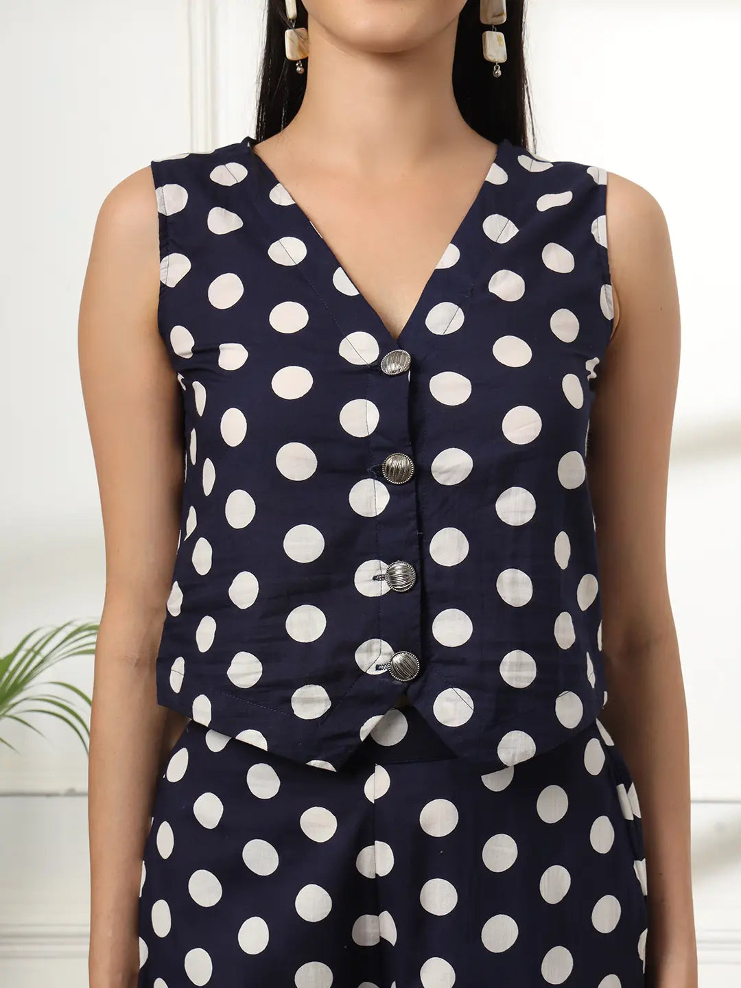Yufta Blue Cotton Polka Top | Grocsy