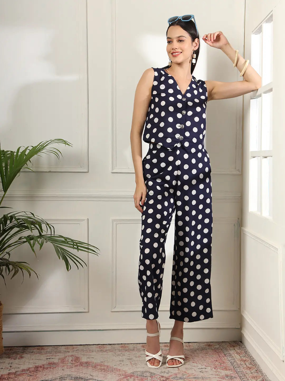 Yufta Blue Cotton Polka Top | Grocsy